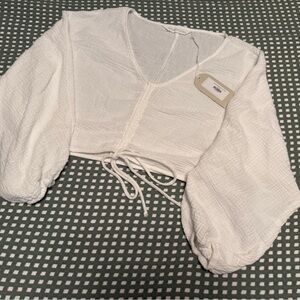 Boutique Textured Long bubble Sleeve Crop Top